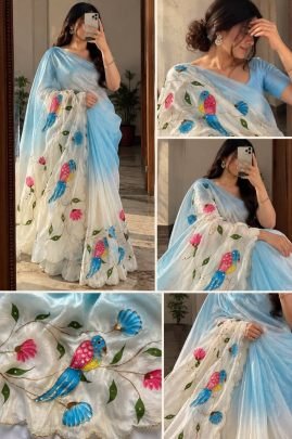 Aabha Gold Crush Handcrafted Brush Print Saree