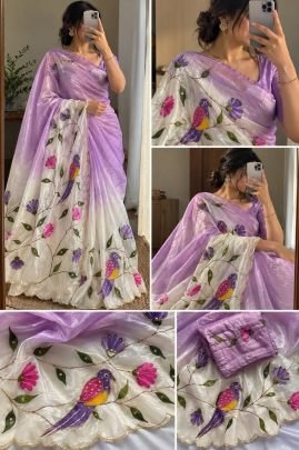 Aabha Gold Crush Handcrafted Brush Print Saree