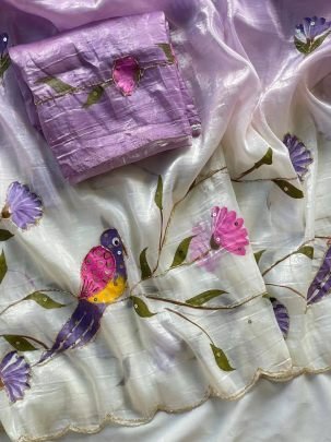 Aabha Gold Crush Handcrafted Brush Print Saree