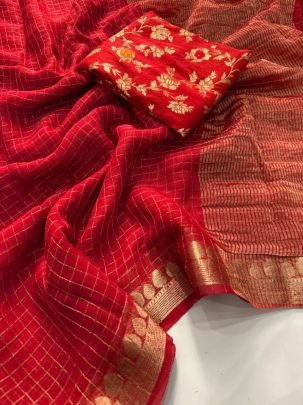 Aadhira Viscose Temple Border Check Saree