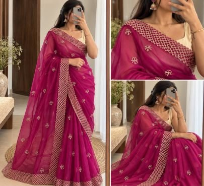 Aarohi Soft Organza Embroidered Saree