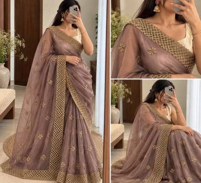 Aarohi Soft Organza Embroidered Saree