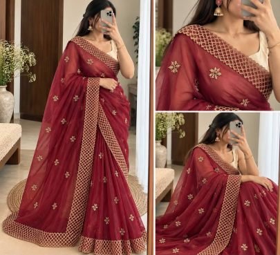 Aarohi Soft Organza Embroidered Saree
