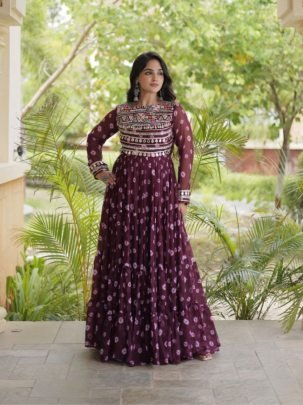 Bandhani Kutchi Patchwork Faux Georgette Gown