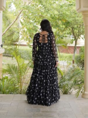 Bandhani Kutchi Patchwork Faux Georgette Gown