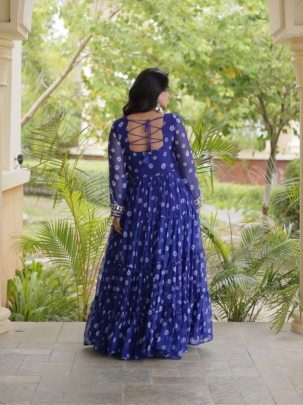 Bandhani Kutchi Patchwork Faux Georgette Gown