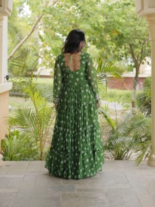 Bandhani Kutchi Patchwork Faux Georgette Gown