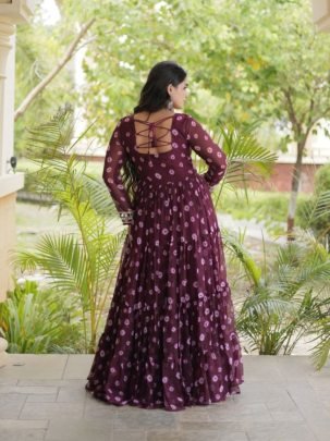Bandhani Kutchi Patchwork Faux Georgette Gown