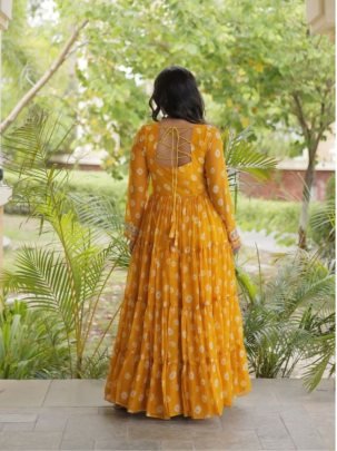 Bandhani Kutchi Patchwork Faux Georgette Gown