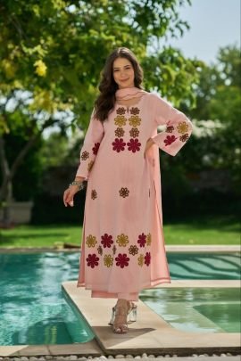 Chanderi Silk Embroidered Chinon 3 Piece Set