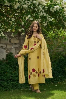 Chanderi Silk Embroidered Chinon 3 Piece Set