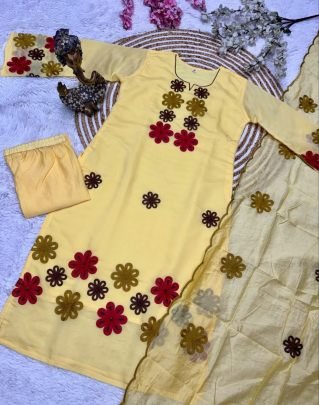 Chanderi Silk Embroidered Chinon 3 Piece Set