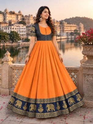 Chettinad Cotton Jacket Style Anarkali Gown
