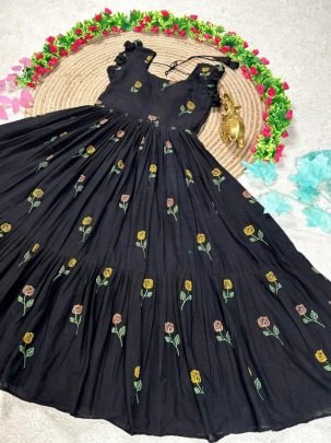 CP Cotton Embroidered Gown with 3.5 Meter Flair