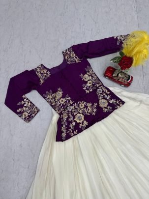 Designer Chinon Embroidered Blouse with Flared Lehenga Set (Fully Stitched)