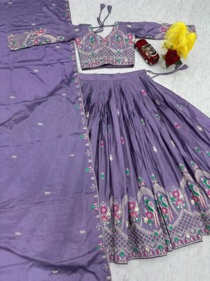 Designer Chinon Lehenga Choli Set with Embroidery Coding Thread Work