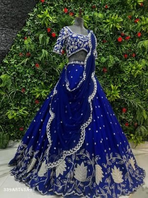 Designer Chinon Silk Embroidered Lehenga Set