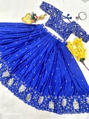 Designer Chinon Silk Embroidered Lehenga Set