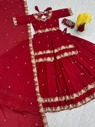 Designer Chinon Silk Lehenga Choli Set with Thread & Pipe Sequin Work