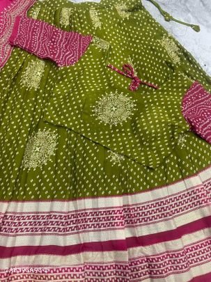 Designer Dull Moss Foil Print Lehenga Set