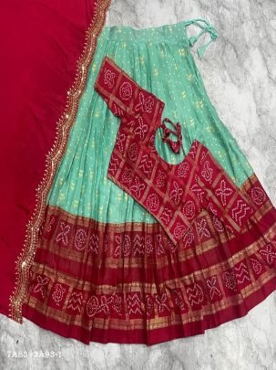 Designer Dull Moss Foil Print Lehenga Set