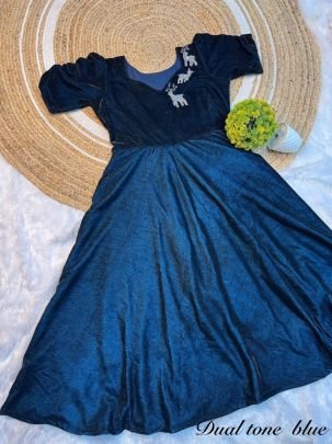 Designer Party Wear Velvet Midi Gown with Maggam (Aari) Work