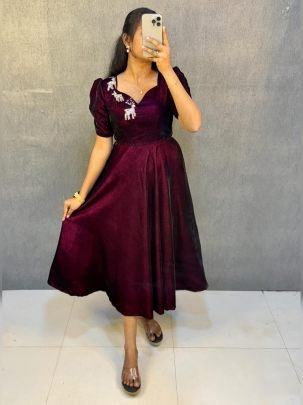 Designer Party Wear Velvet Midi Gown with Maggam  Aari  Work