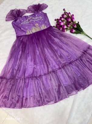 Designer Tissue Silk Handwork  Frock