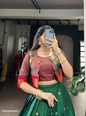 Designer Zari Weaving Lehenga Set with Koti