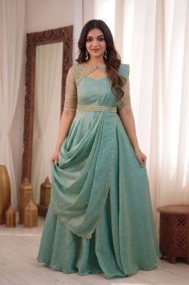 Doremon Crush Sequins Embroidery Gown with Koti   Dupatta
