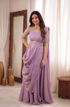 Doremon Crush Sequins Embroidery Gown with Koti   Dupatta