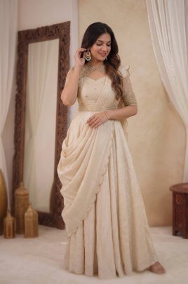 Doremon Crush Sequins Embroidery Gown with Koti   Dupatta