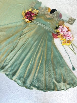 Doremon Crush Sequins Embroidery Gown with Koti   Dupatta