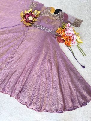 Doremon Crush Sequins Embroidery Gown with Koti   Dupatta