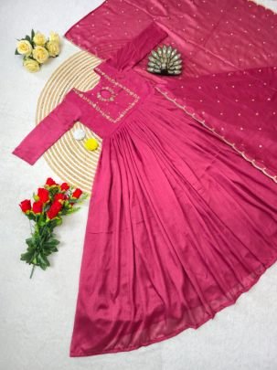 Elegant Embroidered Anarkali Gown with Dupatta