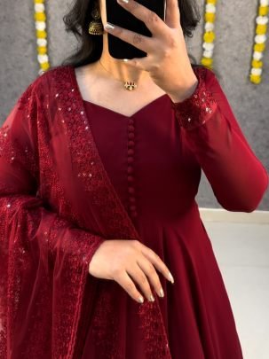 Elegant Faux Georgette Gown with Netted Floral   Sequin Dupatta