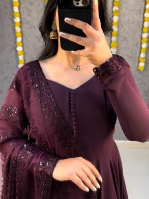 Elegant Faux Georgette Gown with Netted Floral   Sequin Dupatta