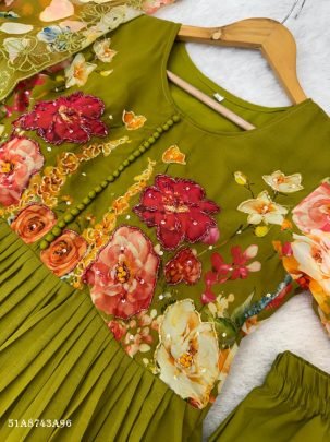 Elegant Handwork Fox Georgette Gown Set with Dupatta & Pant