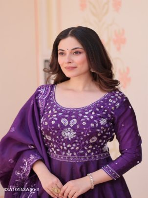 Embroidered Gold Crush Anarkali Gown Set