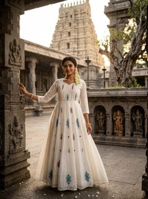 Embroidered Mull Cotton Festival Gown