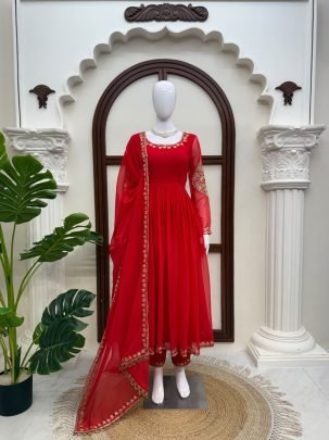 Faux Georgette Thread Sequin Gown Set