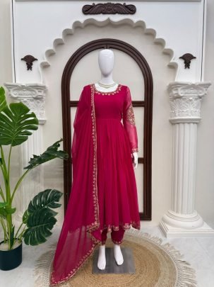Faux Georgette Thread Sequin Gown Set