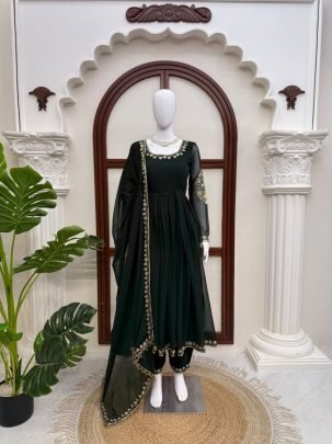 Faux Georgette Thread Sequin Gown Set