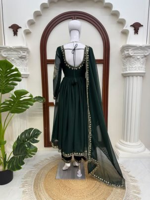 Faux Georgette Thread Sequin Gown Set