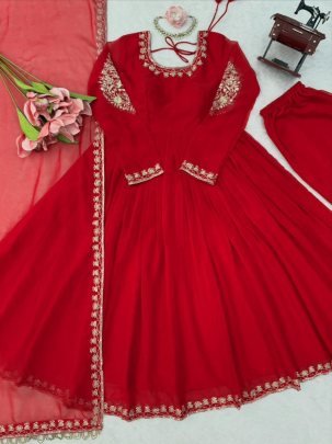 Faux Georgette Thread Sequin Gown Set