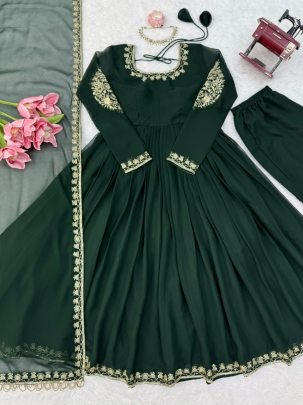 Faux Georgette Thread Sequin Gown Set