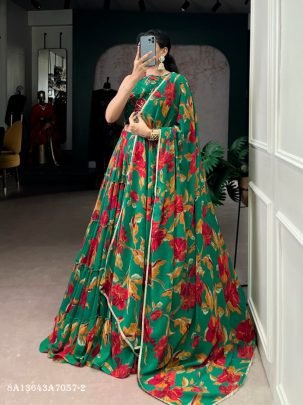 Floral Marble Print Lehenga Set with Dupatta