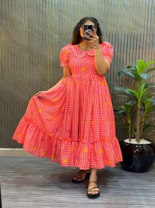 Floral Printed Mul Chanderi Midi Dress