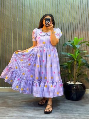 Floral Printed Mul Chanderi Midi Dress