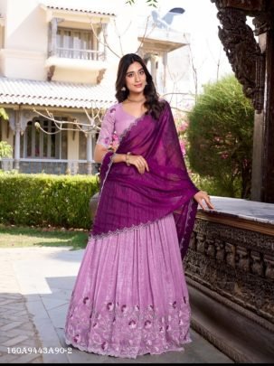 Heavy Chinon Sequins Embroidered Lehenga Set